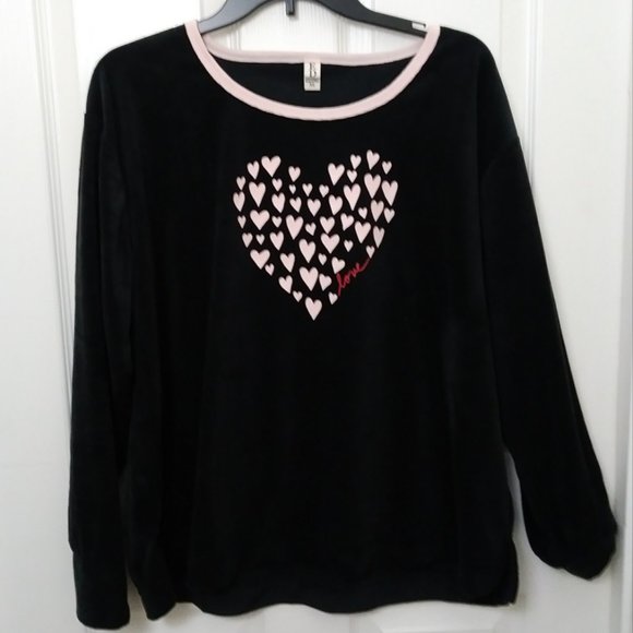 ED Love Comfortable Pink Heart Printed Velvet Black Pullover XL - Picture 4 of 14